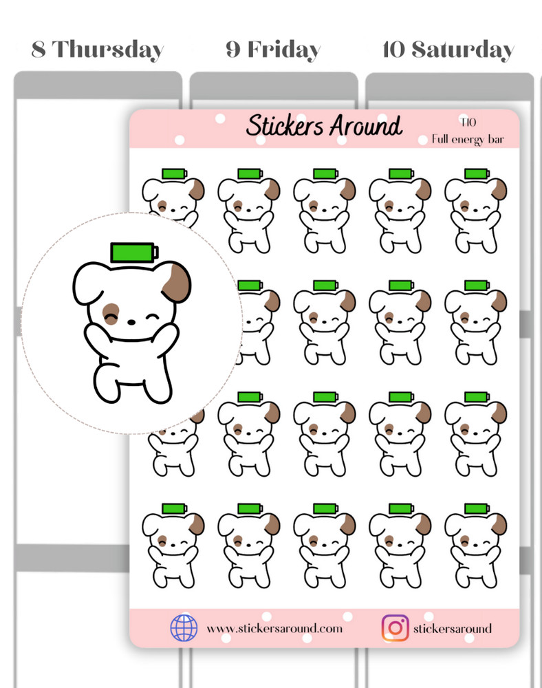 Full Battery Energy Planner Stickers, Dog Sticker, Calendar & Journal Sticker