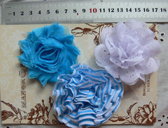 SPECIAL Mixed BLUE Fabric Cotton & Organza 3 Flower Pack – 70-75mm Manor House