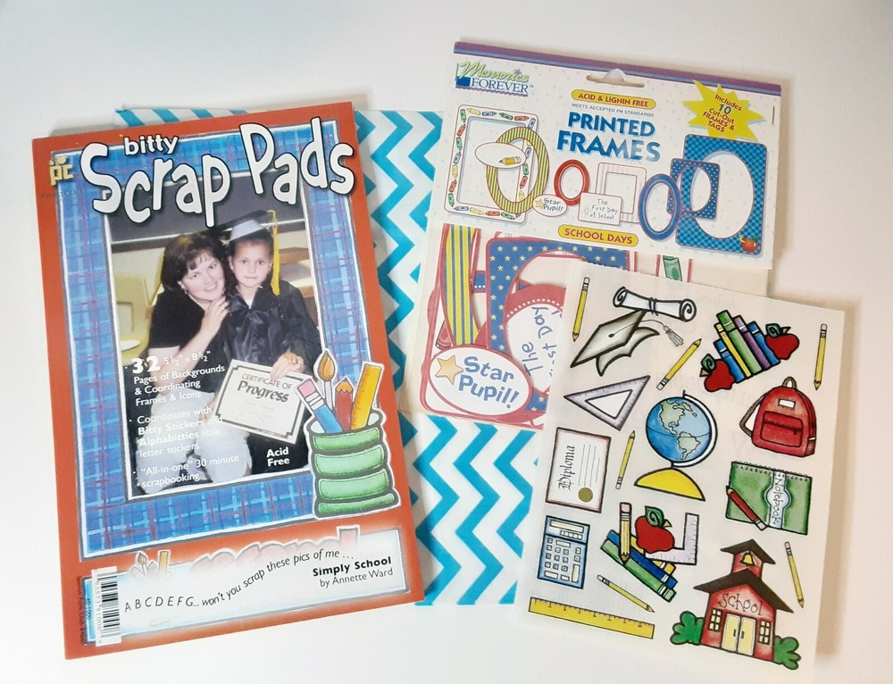 School Days Scrap Lot Paper Scraps Printed Frames Stickers Acid and Lignin Free