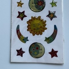 Sandylion Dome Celestial Sun Moon Shooting Star Stars Glittery Gems Stickers