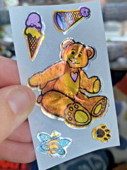 Vintage 80s Sticker Lot: Restored Damaged Teddy Bear Birthday Foil Mylar READ