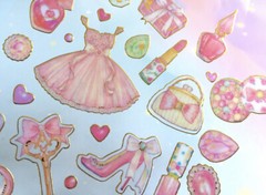 Gold Cottagecore Makeup Dresses Girly Pink Sticker Sheet Junk Journal