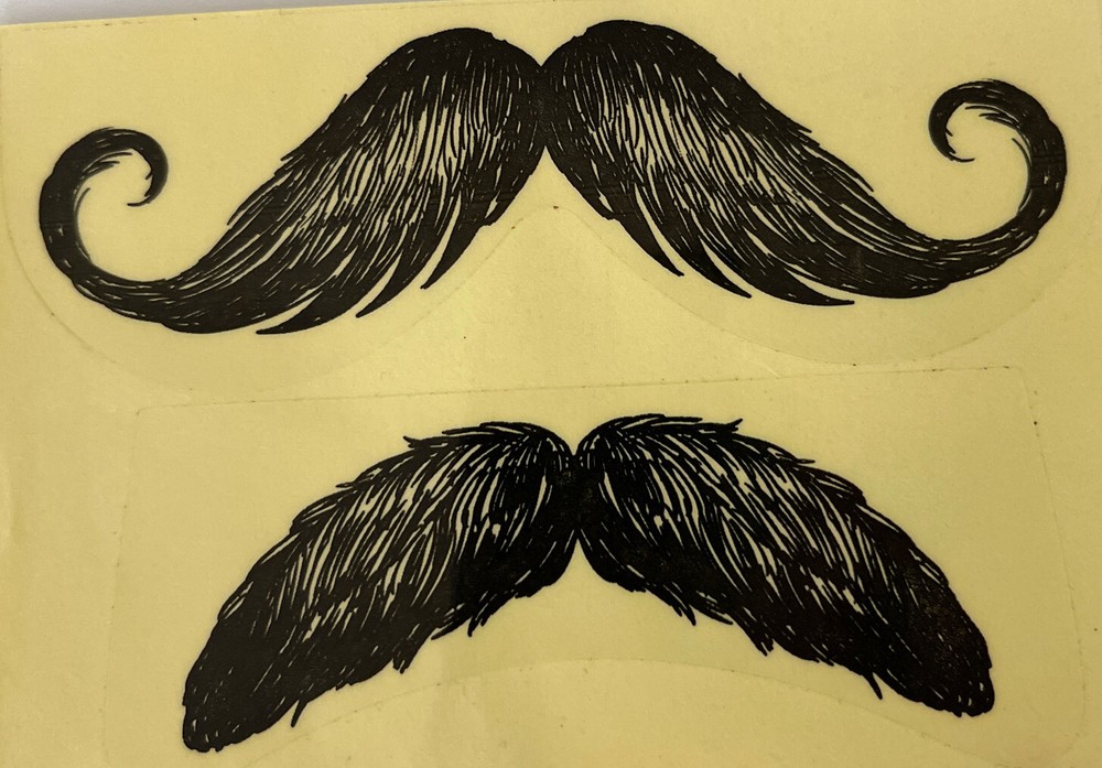 BLACK MUSTACHE Mylar Stickers (2pc)4-1/2″x3″)Men’s•Style•Wax•Hair •Face•Combing•