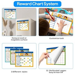 32 Chore Charts Behavior Reward Chart System, Sticker Chore Chart Pad with 23…