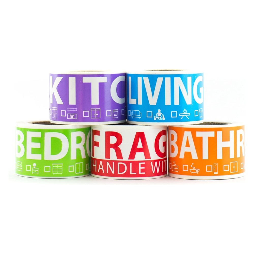 Home Moving Labels – 50 Each for Kitchen, Bathroom, Bedroom, Living Room – Easy