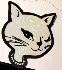 WINKING CATS 15 VENDING STICKERS *CHOOSE ONE* GLITTER VINYL ICONIC RETRO