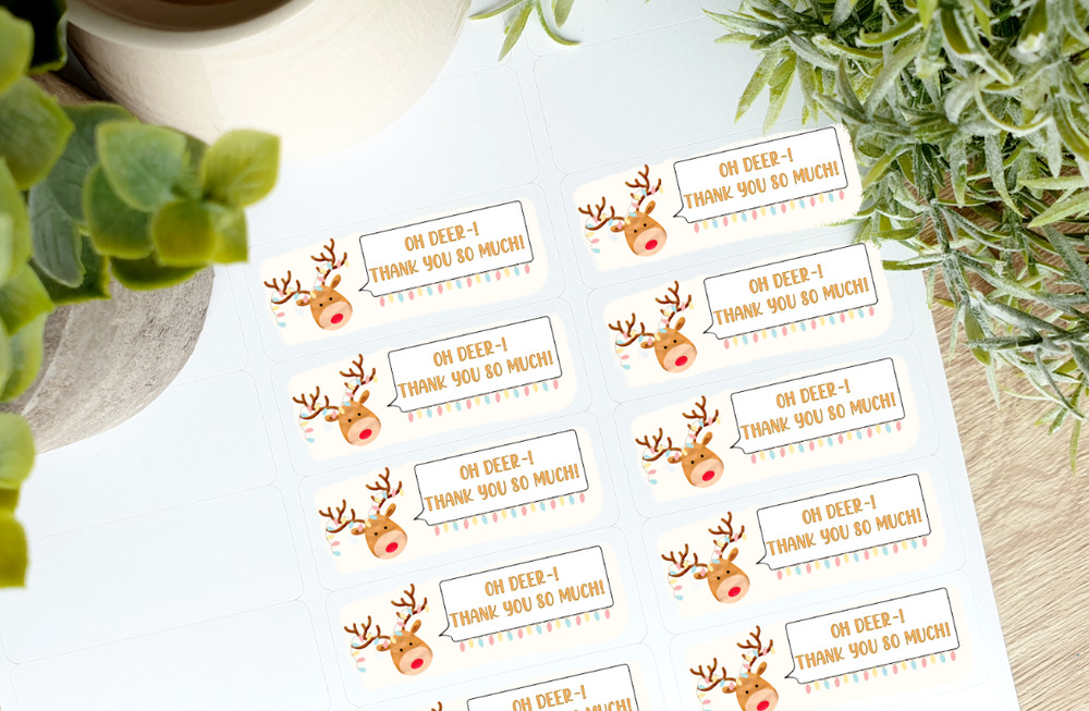 Custom Cute Thank you stickers ( 1×2 5/8 «) 100 count thank you labels reindeer