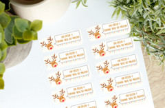 Custom Cute Thank you stickers ( 1×2 5/8 «) 100 count thank you labels reindeer