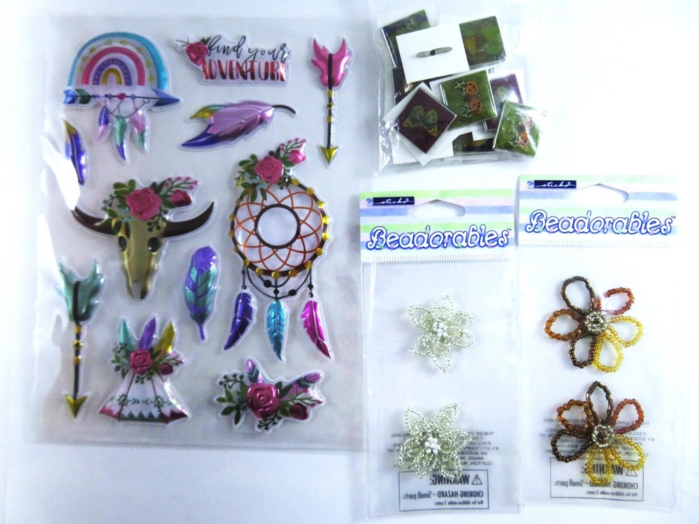 Scrapbooking Items Puffy Stickers Fruit Brads Beaded Flowers 3D Mixed Lot New