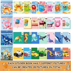 4 PCS Sticker by Number Sticker Paint Books for Boys Girls Ages 4-8 Ocean Veh…