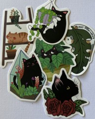 MANY CATS & PLANT ASSORTMENT Stickers(6pc)Kitten•Meow •Floral•Hiding•Peeking•Pet