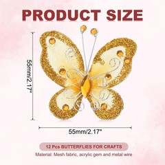 PATIKIL 12Pcs Butterflies for Crafts, 2.2″ Mesh 2.17 x inches, Golden