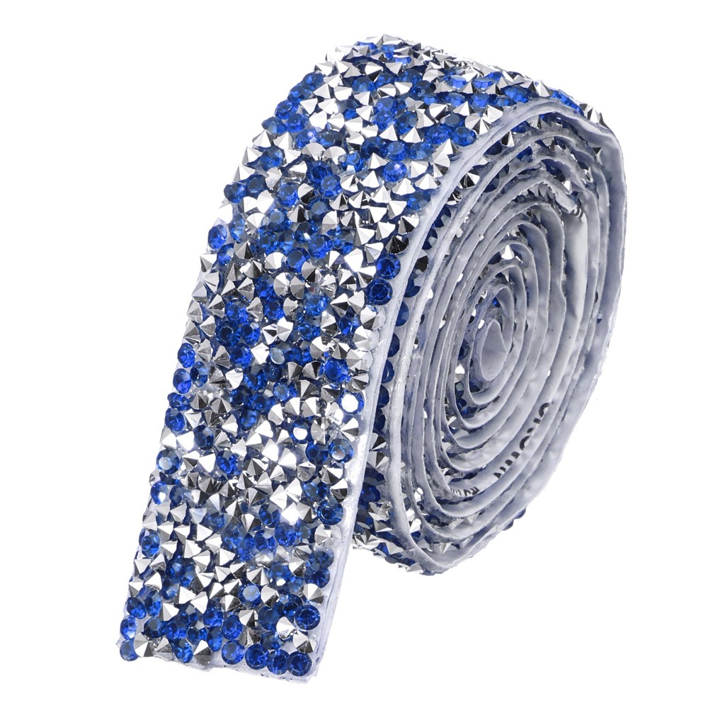 1 Inch x 1 Yard Crystal Rhinestone Sticker Ribbon Silver Sapphire Blue