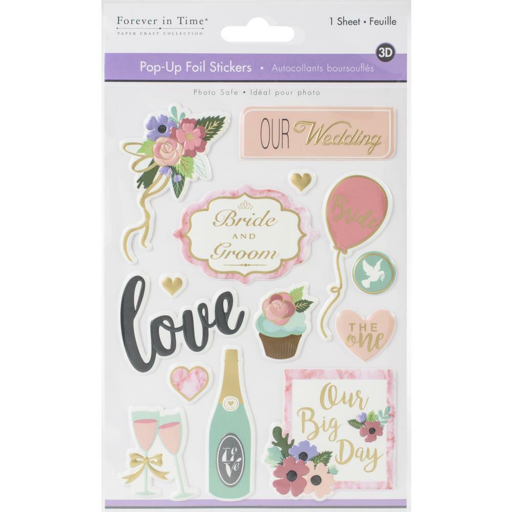 Crafts FIT Stickers 3D PopUp Foil Our Wedding Bride Groom Champagne Bouquet Love