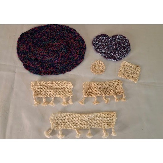 Handmade Crochet and Braided Textile Lot Dollhouse decor 7 Pieces Rugs, Curtains