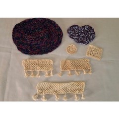 Handmade Crochet and Braided Textile Lot Dollhouse decor 7 Pieces Rugs, Curtains