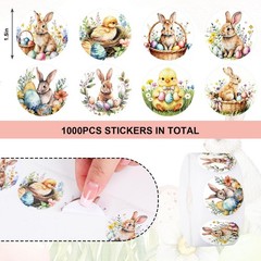 1000 Pcs Easter Stickers Roll Retro Watercolor Egg Rabbit Bunny Chick Flower R