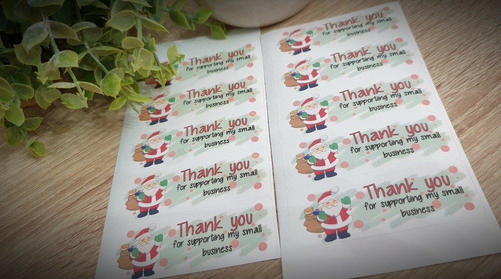 Custom Cute christmas theme Thank you stickers ( 1×2 5/8 «) 100 ct labels santa