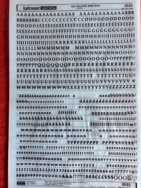 3 Letraset INSTANT LETTERING Transfer Letters 24 pt Palatino Semi-Bold NICE 3