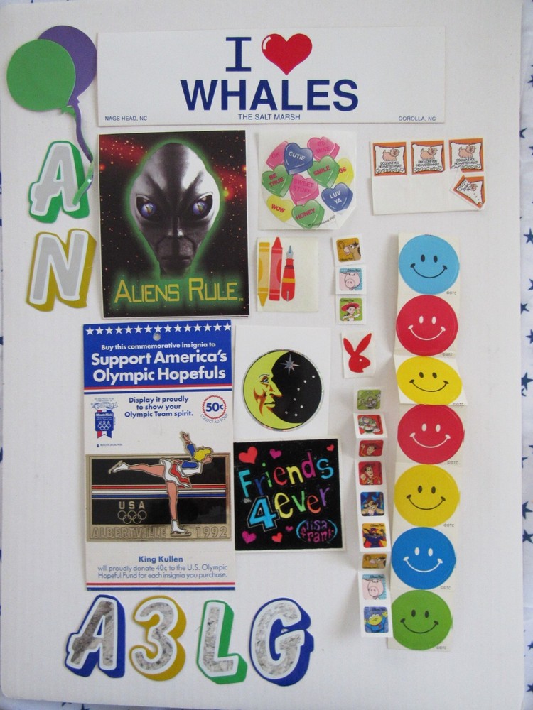 Olympics Alien Smiley Balloons Lisa Frank & more Vintage Sticker Assortment