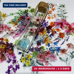 50 Pieces Natural Flower Themed Transparent Stickers for Scrapbooking, Self-Adhe