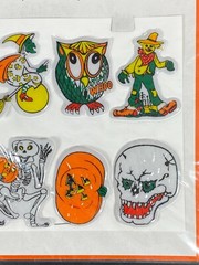 Puffy Halloween Stickers Vintage Made In Taiwan Witch Pumpkin Skull Cat