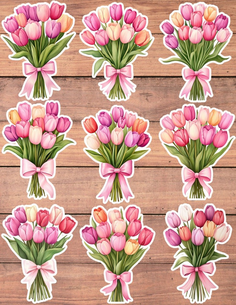 Bouquet of Tulips Die Cut Vinyl Stickers Set Scrapbooking Laptop Waterbottle