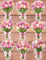 Bouquet of Tulips Die Cut Vinyl Stickers Set Scrapbooking Laptop Waterbottle