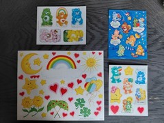Set of (4) sheets 1983-1984 AGC Care Bear Stickers Christmas Rainbow Clovers Sun