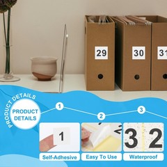 3″ Consecutive Number Stickers, 1 Set Self Adhesive Number Decals, White