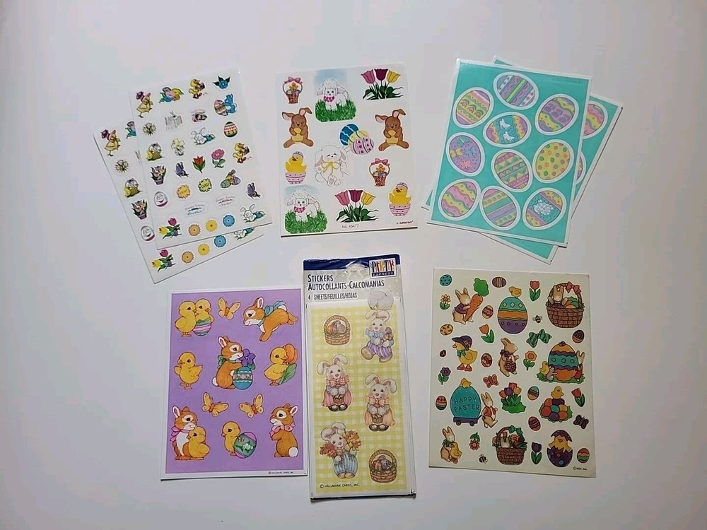 Vintage Easter Stickers, 11 Full Sheets, Hallmark, Amscan, AGC, variety of style