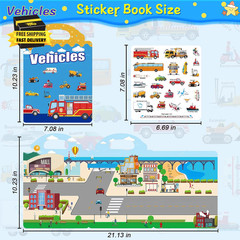 Reusable Sticker Book for Kids, Vehicles Style | Travel Stickers, Waterproof, To