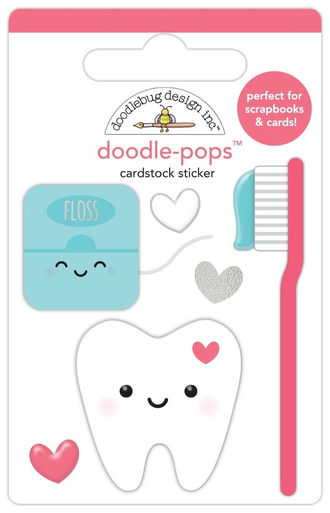 Doodlebug Doodle-pop 3D Stickers Minty Fresh Tooth Floss Toothbrush Hearts Faces