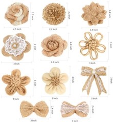 33PCS Handmade Burlap Hessian Flowers Set for Xmas Party Wedding Home DIY Crafts