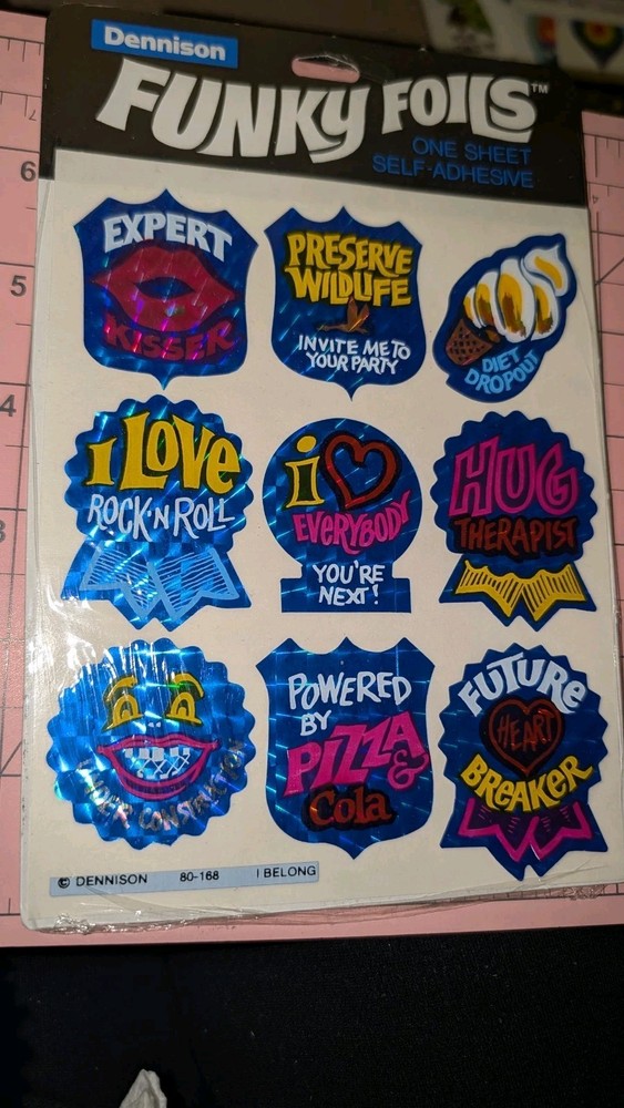 Vintage Stickers Dennison Funky Foils I Belong 80’s Sayings New Pack 80-168