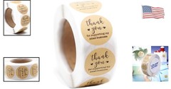 Round Kraft Thank You Stickers – 1.5» Adorable Labels for Packaging (500 Roll)