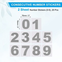 3″ Reflective Number Stickers 0-9, 2Set Mailbox Number Decals, Grey