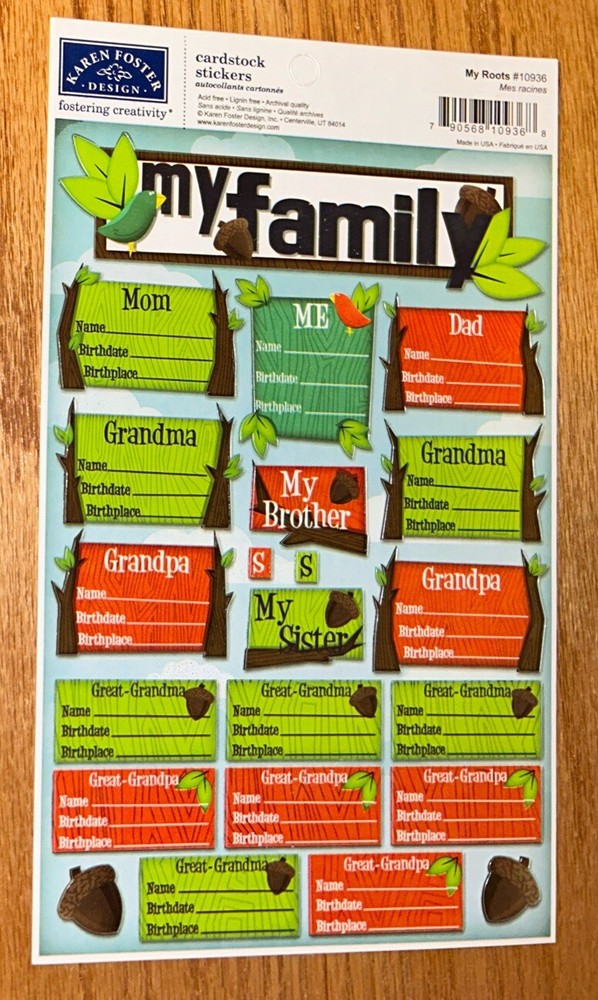Karen Foster Design My Roots Family Mom Dad Great Grandma Grandpa Siblin Sticker