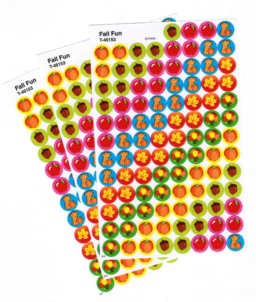 3 Sheets Pretty Colorful 300 Mini Round Fall Harvest Fun Scrapbook Stickers