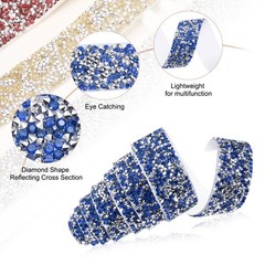 1 Inch x 1 Yard Crystal Rhinestone Sticker Ribbon Silver Sapphire Blue