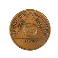 19 Year AA Medallion Traditional Bronze Raised Center Sobriety Token Chip