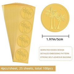 Palm Coconut Tree Stickers 2″ Gold Envelope Seals 100pcs Summer Sea Seagull B…