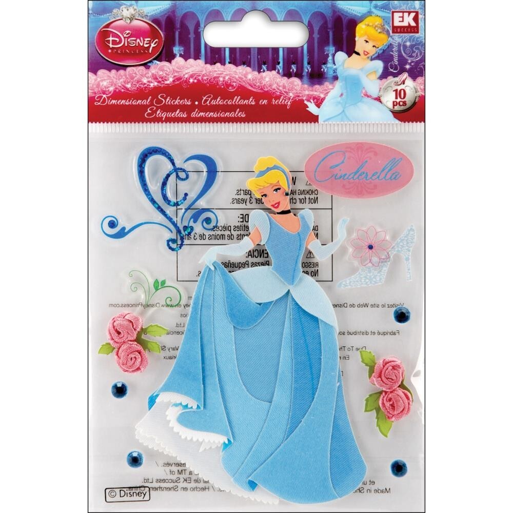Crafts Stickers Disney Cinderella Blue Dress Fabric Roses