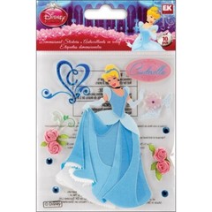 Crafts Stickers Disney Cinderella Blue Dress Fabric Roses