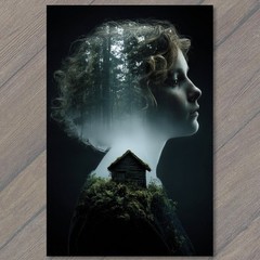 STICKER Haunted Woman Forest Cabin Dark Gothic Double Exposure Portrait