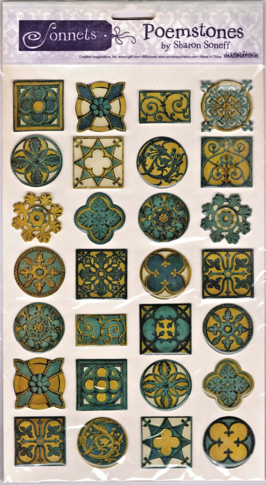 Sonnets HISTORICAL INDIGO POEMSTONES 3-D Epoxy Stickers (28) Pcs scrapbooking
