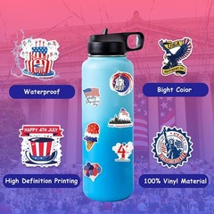 100 Pcs 4th of July Patriotic Waterproof Vinyl Stickers for Water Bottles Lap…