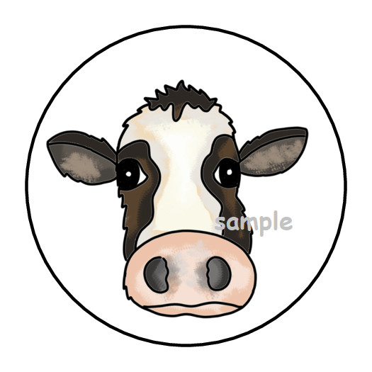 30 COW FACE STICKERS ENVELOPE SEALS LABELS 1.5″ ROUND COWS FARM ANIMALS