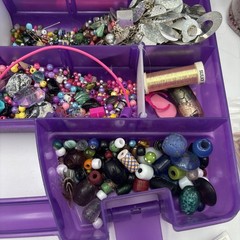 Lot of Crafting Supplies beads jewelry making bobbins glitter paint trays