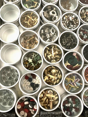 #2 – METAL CASE w/ 40 CONTAINERS – SCRAPBOOKING EMBELLISHMENTS – EYELETS,BRADS++